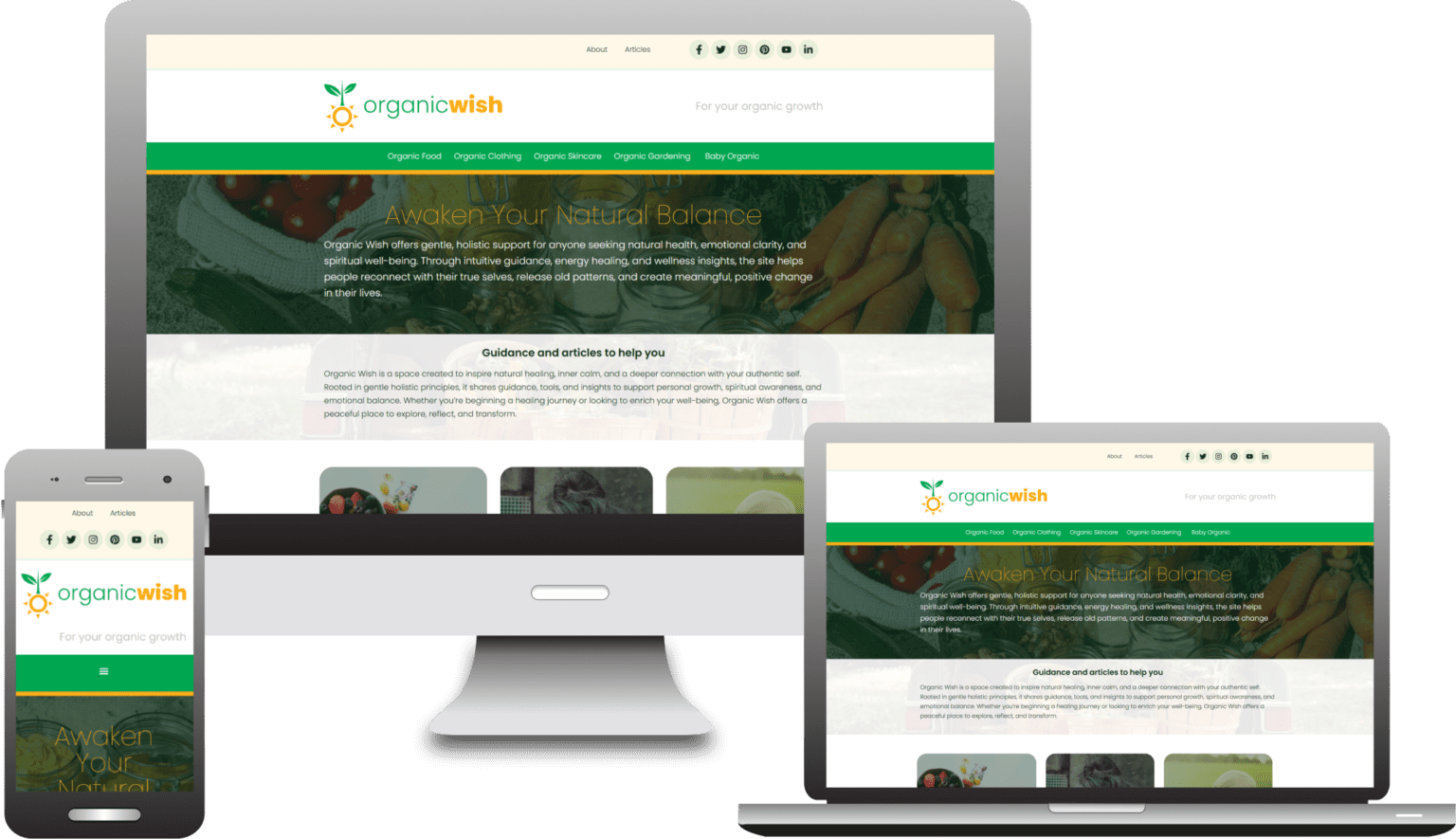 organic wish wordpress and elementor website