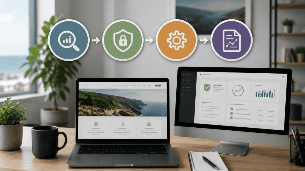 Flexible Website Care Plans - Our Maintenance Process > Assess > Protect > Maintain > Report